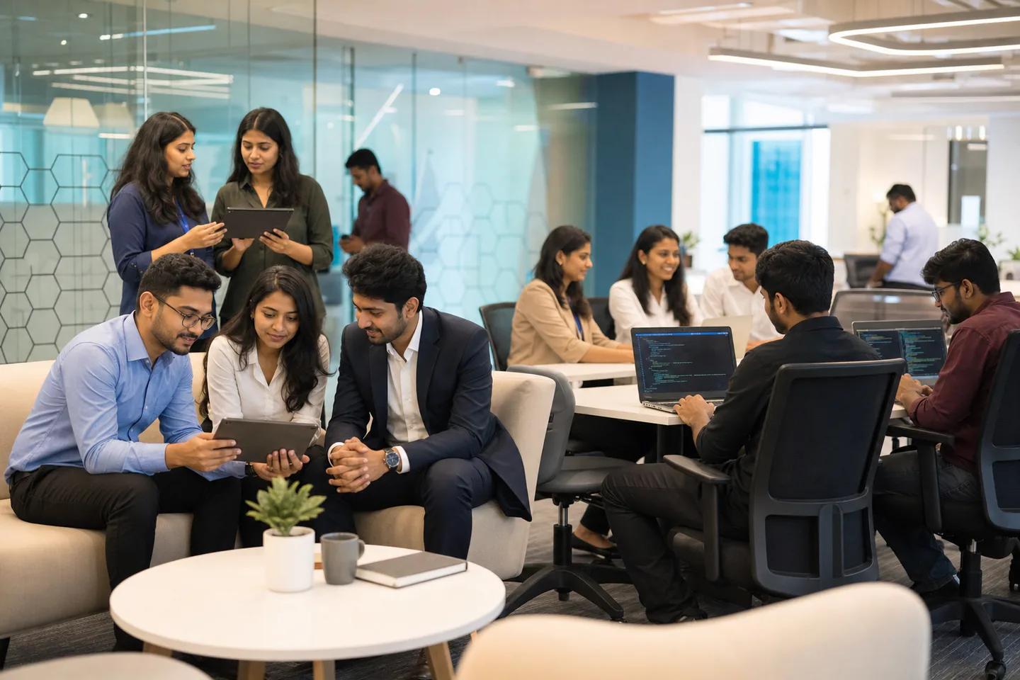 Indian students and professionals collaborating in healthcare and technology training at QuickCode Solutions, Hyderabad