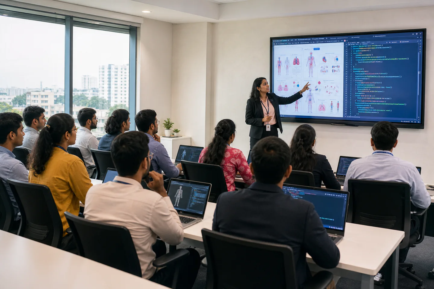 Indian students in professional medical coding and software engineering training at QuickCode Solutions, Hyderabad